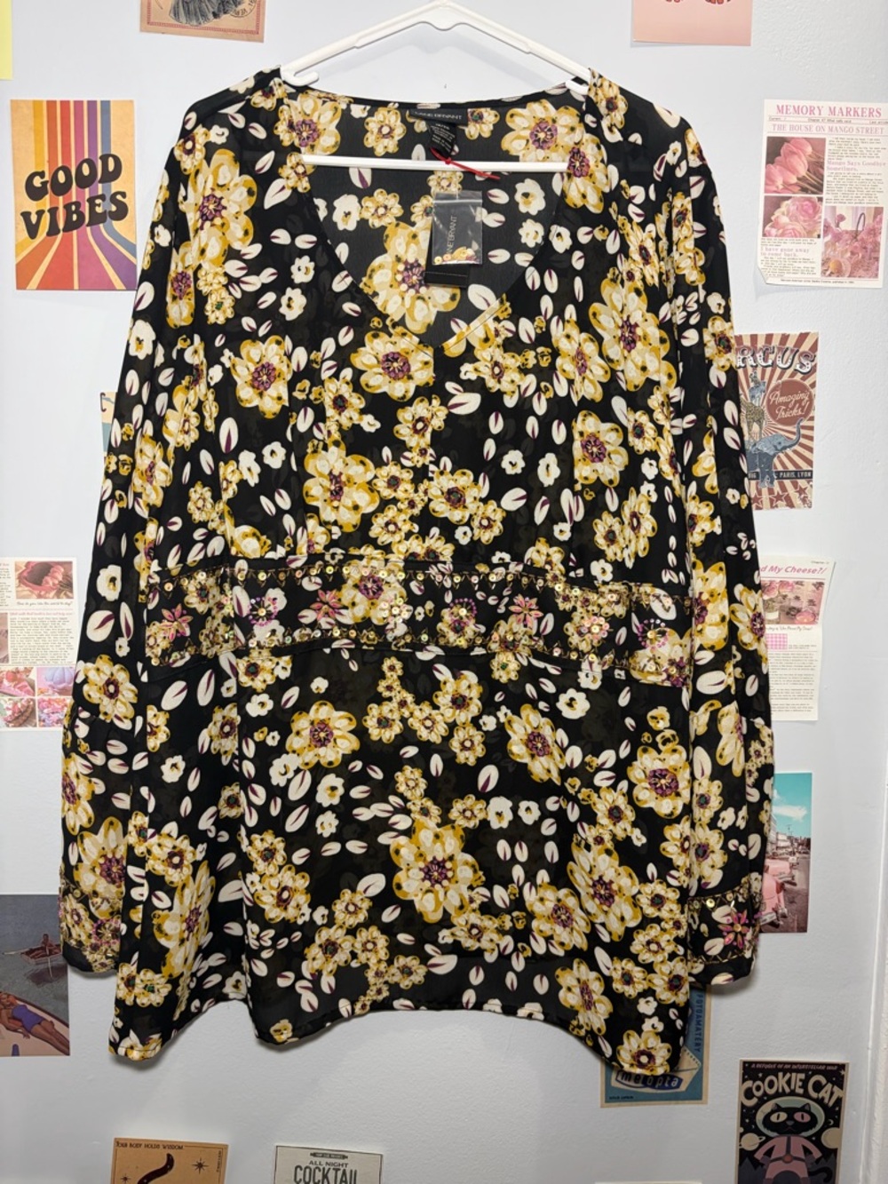Lane Bryant Black Floral Mini Skirt with Yellow and White Blooms